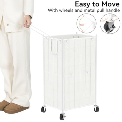 WOWLIVE Rolling Laundry Basket, Metal Wire Frame Laundry Hamper with Wheels - color: White, size: 100l