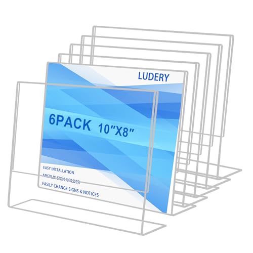 6 Pack Acrylic Sign Holder 8x10 for Picture Frames,Slanted Back Acrylic Sign Holders for Business & Store,Plastic Sign Holder,Menu Holder, Table Sign Holder for Office, Home, Store, Restaurant- Horizontal
