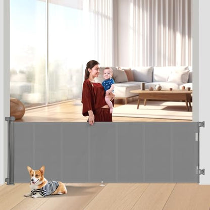 Miumoon 120 inch Reinforced Retractable Baby Gates 34 inch Tall - color: Gray, size: 34" Tall x 120" Wide