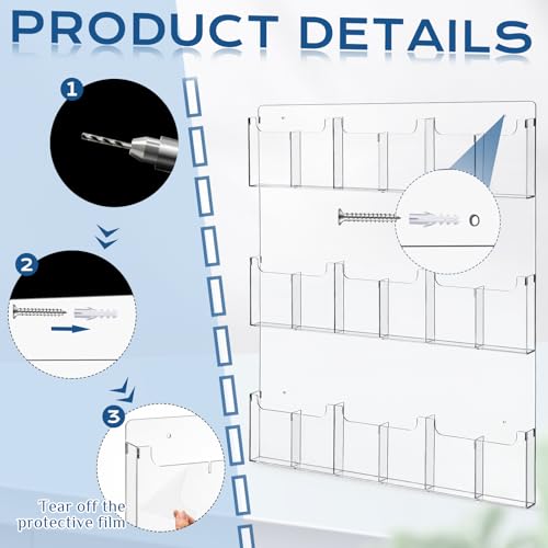 Sherr Acrylic Brochure Holder Wall Mount with Removable Dividers, Wide High Capacity Literature Display Stand for 4''x 9'', 8.5''x11'' Pamphlets, 26.7'' x 30.7'' for High-traffic Lobbies Events - size: 26.7'' x 30.7''