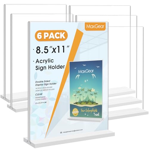 MaxGear Acrylic Sign Holder 8.5" x 11" Double Sided Acrylic Stand, 6 Pack - size: 6 Pack 8.5X11