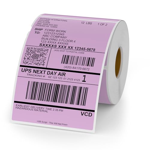 Purple Thermal Labels 4 × 6 Inch Waterproof Vinyl Stickers 250 PCS - color: Purple