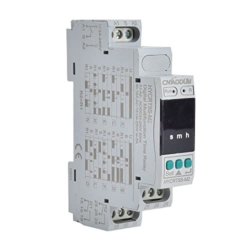 CNAODUN Multifunctional Time Delay Relay Digtal Display Dual Outputs HYCRT8S-M2 AC/DC 24-240V Rotary Regulating Multifunction Time Relay DIN Rail Mount Type - size: HYCRT8S-M2,Dual Outputs Multifunction