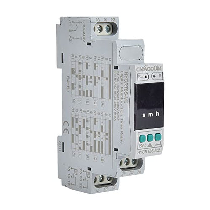 CNAODUN Multifunctional Time Delay Relay Digtal Display Dual Outputs HYCRT8S-M2 AC/DC 24-240V Rotary Regulating Multifunction Time Relay DIN Rail Mount Type - size: HYCRT8S-M2,Dual Outputs Multifunction