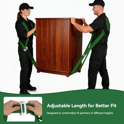 Moving Straps for Lifting, with Back Support for 2 Person, Green - color: GREEN