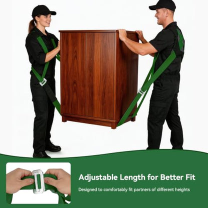 Moving Straps for Lifting, with Back Support for 2 Person, Green - color: GREEN