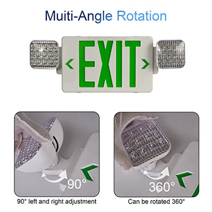 GZRUIYANG Exit Sign with Emergency Lights Green, LED Emergency Exit Light with Battery Backup, UL 924 Certified, AC 120/277V, Commercial Emergency Lights Combo for Business - 4 Pack - color: White Housing Green Letter, size: 4 Pack