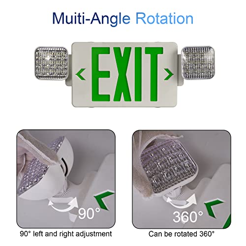 GZRUIYANG Exit Sign with Emergency Lights Green, LED Emergency Exit Light with Battery Backup, UL 924 Certified, AC 120/277V, Commercial Emergency Lights Combo with Plug, Green - color: White Housing Green Letter + Plug, size: 1 Pack