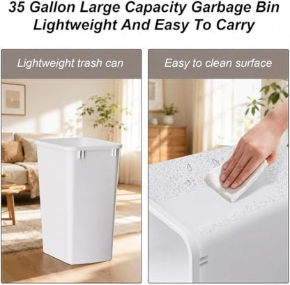 ROOMTEC 35QT Kitchen Trash Can,Sturdy and Lightweight Slim Trash Can,2-Pack - color: White, style: 2PCS