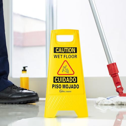 Simpli-Magic 24" Height Wet Floor Caution Signs, 6 Pack – Double-Sided, Bilingual & Foldable Safety Warning Sign – Commercial Grade, Yellow, Plastic - color: Yellow - 6 Pack
