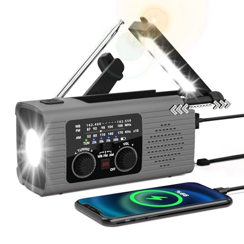 NITIGO Emergency Radio 4000mAh NOAA Weather Radio Solar Hand Crank Charging - color: Gray, size: 4000mAh