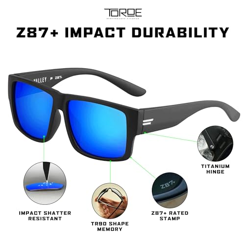 TOROE VALLEY Polarized z87+ Men Sunglasses - color: Matte Black | White Emblem | Baja Blue