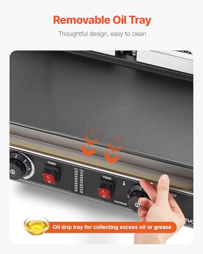 VEVOR Commercial Panini Grill, 3600W Electric Sandwich Panini Maker, Stainless Steel Double Sandwichs Press Grill with Handle and Temp Control, 19x9 in Flat Enamel Plate for Hamburger Steak Bacon
