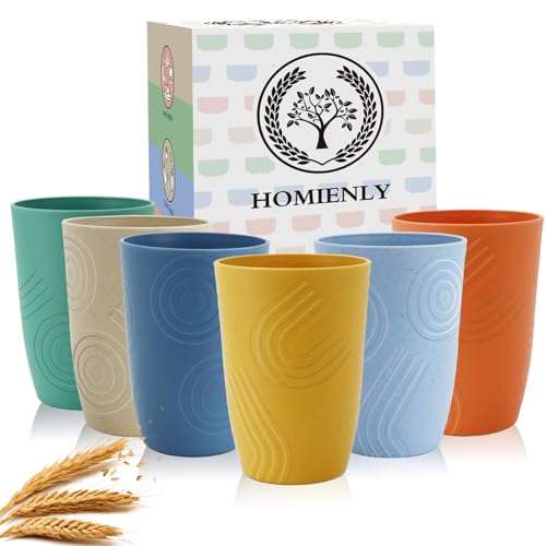 Homienly Wheat Straw Cups Unbreakable Plastic Cups Reusable Drinking Cups for Kitchen, Camping, Picnic, RV, Microwave & Dishwasher Safe Tumblers 16 oz Cups for Kids, Water, Juice, Set of 6 (Multi) - color: Colorful, size: 16 Ounces