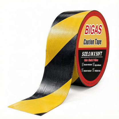 BIGAS Caution Tape, Yellow Black, 2" x50FT Heavy Duty Fabric Floor Tape