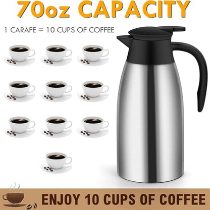 70oz Thermal Coffee Carafe Insulated Coffee Thermos,Stainless Steel Thermos Pitcher,Double Walled Vacuum Insulation Coffee Carafes For Keeping Hot,Tea Water Hot Beverage Dispenser - color: Silver