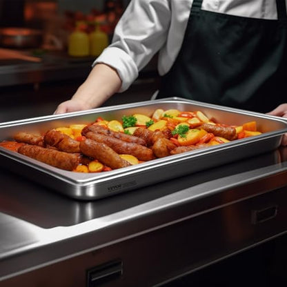 VEVOR 6 Pack Stainless Steel Hotel Pans,2.5-Inch Deep 0.8mm Thick Commercial Food Pans, Anti-Jam Catering Food Storage Metal Pan for Steam Tables, Food Warmer,20.8 x 13 x 2.5inch - size: 1/1 Size, style: 2.5 inch Deep 6 Pack