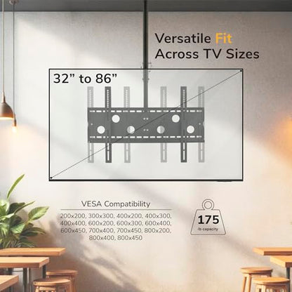 Mount-It! Ceiling TV Mount for 32–86 Inch LCD LED OLED TVs – Hanging Full Motion Swivel, Tilt & Height Adjustable Bracket – 175 lb, VESA 800x450 – Home, Gym, Patio, Restaurant & Commercial Use - size: Medium Single