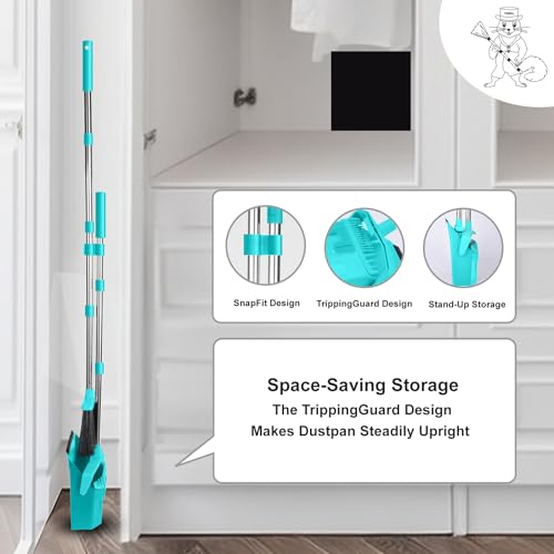 Broom and Dustpan Set for Home, 51" Long Handle Standing Dustpan Blue - color: Blue