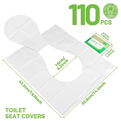 YGDZ Toilet Seat Covers Disposable, 110pcs Flushable Travel Disposable Toilet Seat Covers for Adults Kids Potty Training, Travel Essential Accessories for Airplane, Road Trips, Camping - size: A-Normal Size