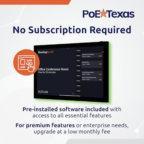 PoE Texas 8" Conference Room Scheduler with Color Changing LED Status - PoE Powered Touch Screen Tablet for Meeting Room Booking - Syncs with All Popular Business Calendars - No Subscription Required - size: 8" Touchscreen w/ Led