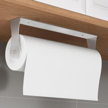 Paper Towel Holder Under Cabinet, Wall Mount, Adhesive or Drilling, Silver - color: Silver