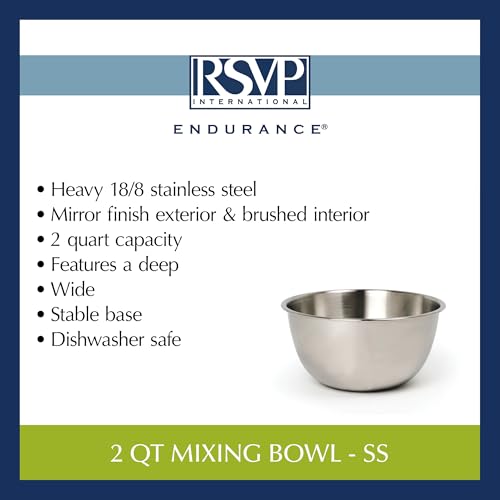 RSVP International Endurance Stainless Steel Mixing Bowls, 2 Quart - size: 2 Quart