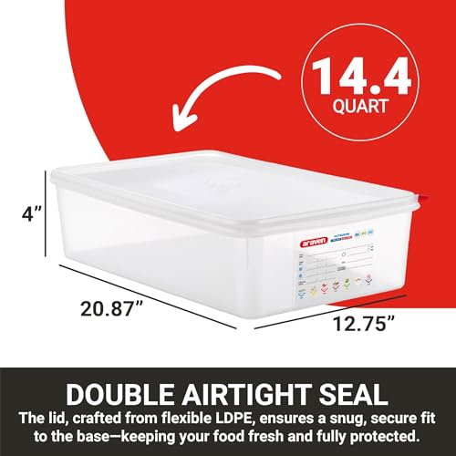 Araven Airtight Container, Food Pan with Lid for Storage in Kitchen and Restaurant, Full Size 4" Deep, 1 Count, Clear - size: 530 x 325 x 100 mm