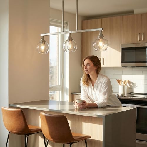 Phaosio Kitchen Island Linear Pendant Light, 3-Light - color: Brushed Nickel, size: 3-Light