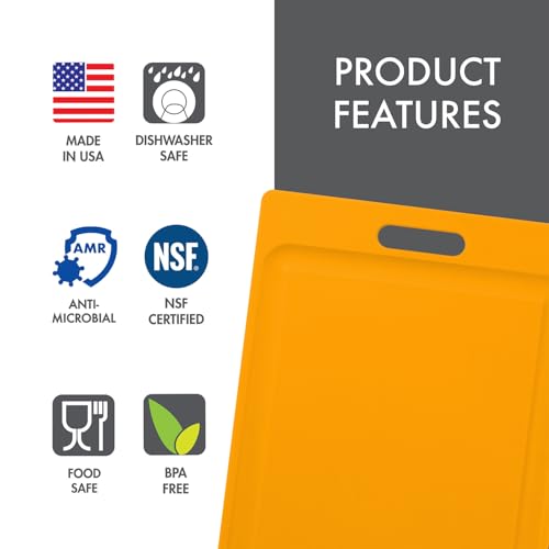 Dexas NSF Certified Polysafe Cutting Board with Handle and Juice Well, 12 x 18 inches, Reversible Kitchen Cutting Board, Yellow - color: Yellow, size: 18"L x 12"W