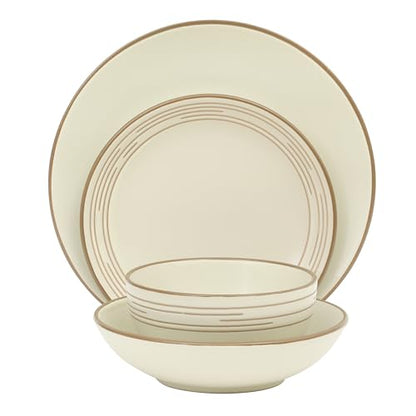 Gibson Home Chiswick House 16-Piece Stoneware Dinnerware Set, Round Plates and Bowls Set for 4, White with Wax Relief Embossed Rim Detail, Dishwasher Safe – Dinner Plate, Salad Plate & Cereal Bowl - color: White w/ Wax Relief Embossed Rim (Chiswick House)