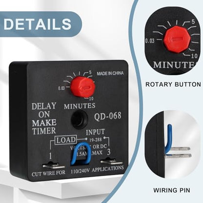 QD-068 Delay on Make Timer, 0.03-10 Min Adjustable HVAC Relay