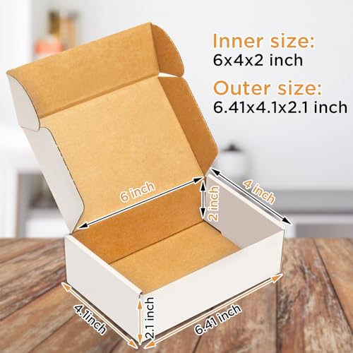 50 pack Small Shipping Box,6x4x2'',Corrugated Mailer,Cardboard Box, White - size: 6x4x2"