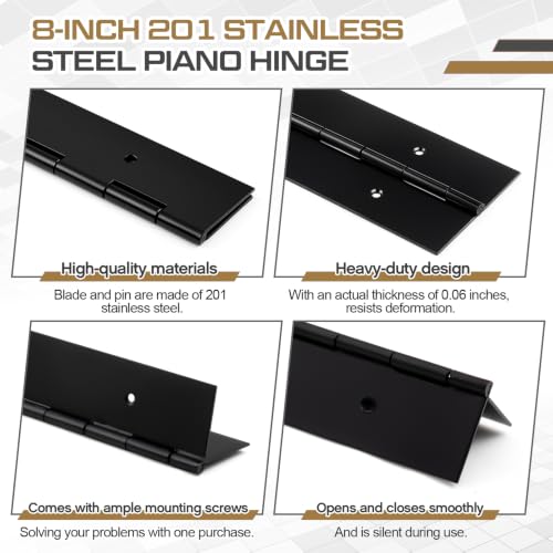 Zonon 4 Pack Heavy Duty Piano Hinge 12'' x 3'' Width 0.060'' Thick, Black - color: Black, size: 12''