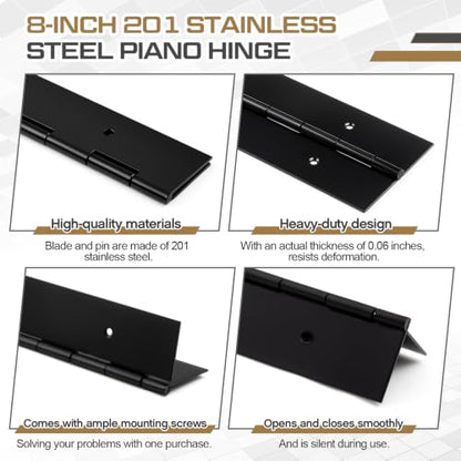 Zonon 4 Pack Heavy Duty Piano Hinge 12'' x 3'' Width 0.060'' Thick, Black - color: Black, size: 12''