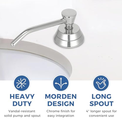 Stardrix Heavy Duty Brass Countertop Liquid Soap Dispenser, Commercial Grade Top Fill Built-in Soap Dispenser with 34 oz/ 1L Bottle for Bathroom, Kitchen, Public Restroom, Chrome Finish, 4” Spout - size: 4” Spout