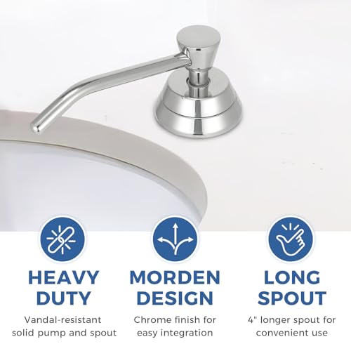 Stardrix Heavy Duty Brass Countertop Liquid Soap Dispenser, Commercial Grade Top Fill Built-in Soap Dispenser with 34 oz/ 1L Bottle for Bathroom, Kitchen, Public Restroom, Chrome Finish, 4” Spout - size: 4” Spout