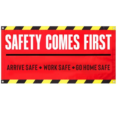 Peryiter 1 Pcs 4 x 2 ft Safety First Banner Vinyl Sign for Workplace - size: 4 x 2 ft
