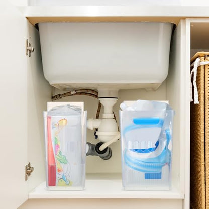 Qunclay 6 Plastic Freezer Organizer Bins with Wheel Set Clear Tall Narrow Kitchen Pantry Organizer Snack Storage Containers for Office Refrigerator(3 Sizes) - size: 10 x 13.3 x 3.5/5.5/6.7 inches