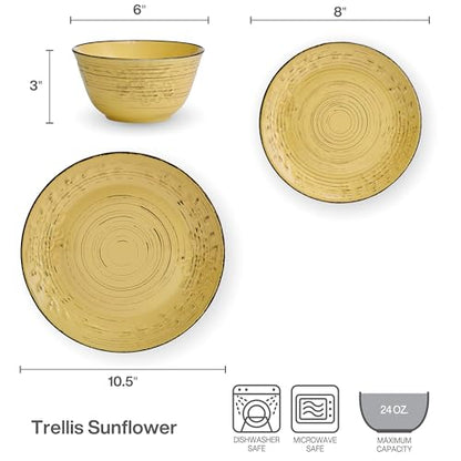 Pfaltzgraff Trellis Sunflower 12 Piece Dinnerware Set, Service for 4, Yellow - color: Yellow