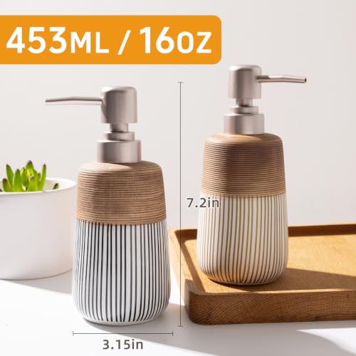 2 Pcs Ceramic Soap Dispenser Set, 16 Oz Refillable Liquid Soap Dispensers with Embossed Texture for Bathroom Countertop and Kitchen Sink, Hand Soap, Dish Soap & Lotion Bottles, Modern Home Decor - size: 2 Pcs x 16Oz Soap Dispenser