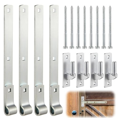 8 Pack 12” Strap Hinge Kit Heavy Duty Wall Mount Gate Hinge, Sliver