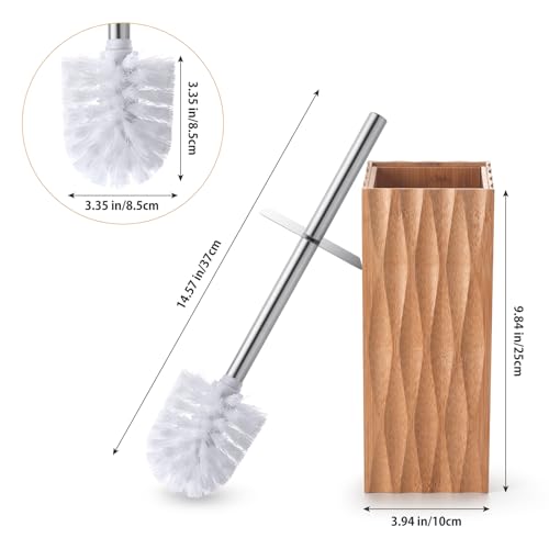 GOBAM Bamboo Toilet Bowl Cleaner with Holder for All Toilet Types, Hidden Stainless Steel Toilet Brush, Bathroom Cleaning Brushes, Toilet Accessories - Natural, with Pattern - color: Natural(with Pattern)
