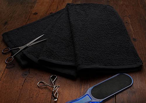 Salon Towels – Pack of 24 (16"x27") 100% Cotton Ring Spun (Not Bleach Proof) Ultra Soft, Highly Absorbent Hand Towels – Bulk for Spa, Gym & Salon (Black) - color: Black