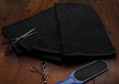 Salon Towels – Pack of 24 (16"x27") 100% Cotton Ring Spun (Not Bleach Proof) Ultra Soft, Highly Absorbent Hand Towels – Bulk for Spa, Gym & Salon (Black) - color: Black