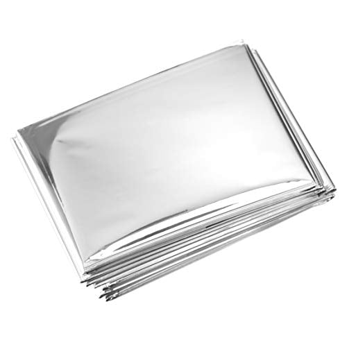 Primacare HB-10 Emergency Mylar Thermal Blankets – 10 Pack, 84" x 52", Silver – Reflective, Waterproof, Retains 90% Body Heat – for Survival, First Aid, Outdoors, Camping, EMS - color: Silver