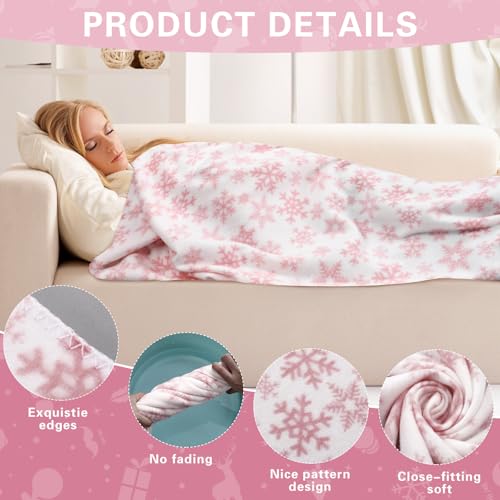 Preboun 24 Pack Bulk Christmas Fleece Throw Blankets, Pink Snowflake - style: Pink Snowflake