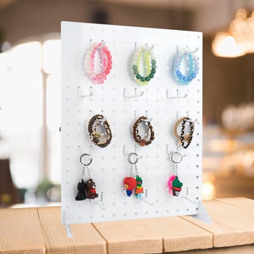 2 Pcs Metal Pegboard Display Stand with 30 Peg board Hooks, Tabletop Pegboard Shelf for Craft Shows & Fairs, Retail Stores, Vendors Arts and Crafts Finishing - 17x13Inch & White - color: White&2