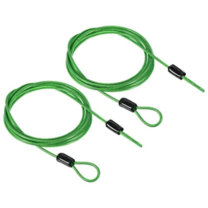 PATIKIL Security Steel Cable 2.5mm x 1.5m/4.92ft Coated Luggage Lock Wire Rope with Double Loop Green 2 Pack - color: Green, size: 2.5mmx1.5m