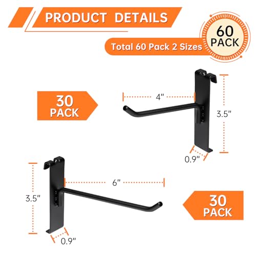 60 Pack Grid Wall Display Hooks, Metal Gridwall Accessories for Retail Stores, Trade Shows, Art and Craft Displays (Black, 4/6 Inch) - color: Black, size: 4/6 Inch